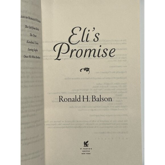 Eli’s Promise Ronald H. Balson WWII Historical Family Saga Book - Picture 5 of 6